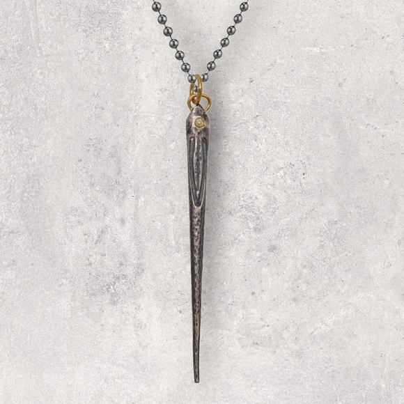 NOV9M® Jewelry - 0.01ct Dia 925 Silver & 24K Gold Needle Necklace